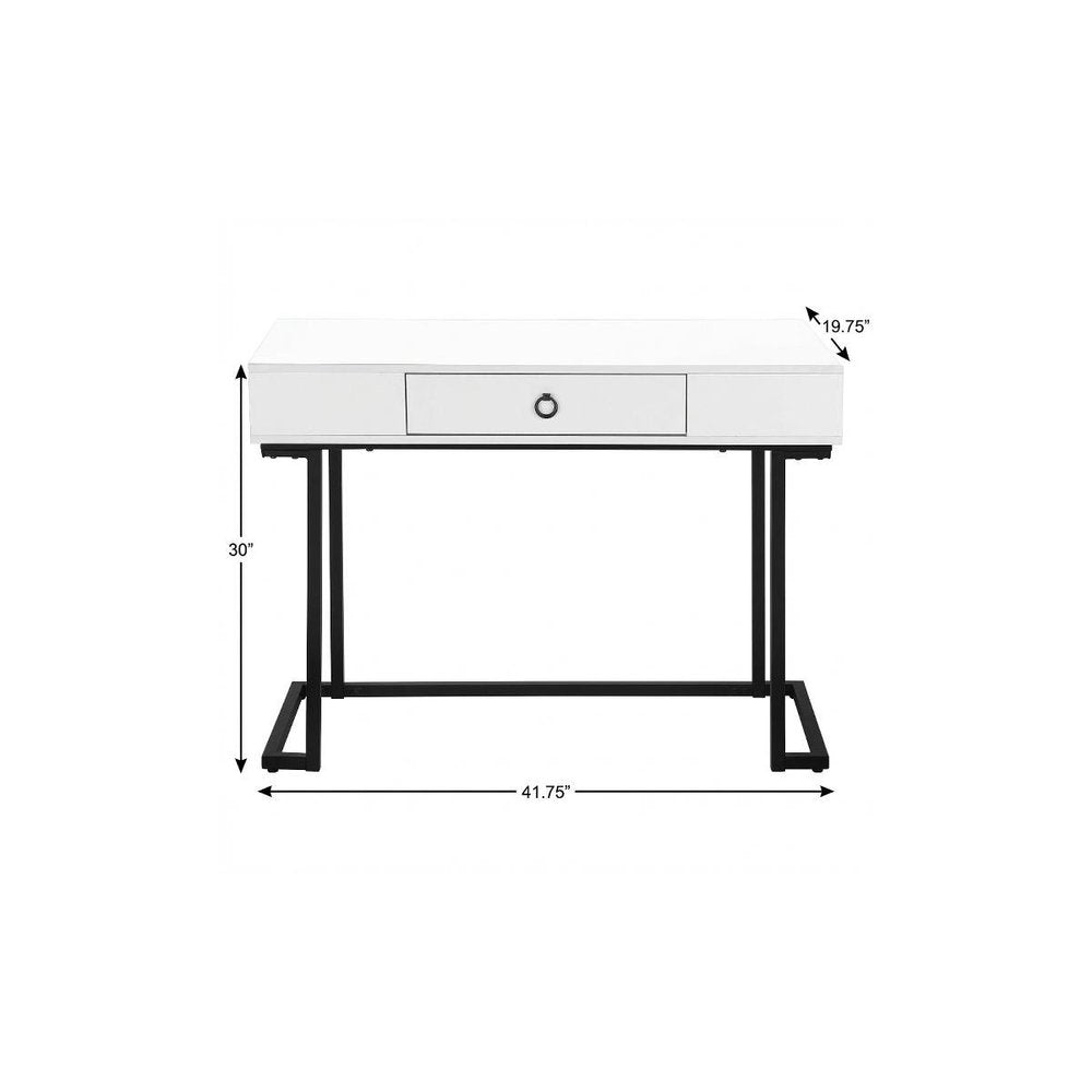 42" White and Black Wood and Metal Sled Computer Desk