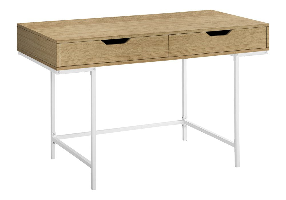 47" Natural and White Wood and Metal H-Shape Computer Desk With Two Drawers