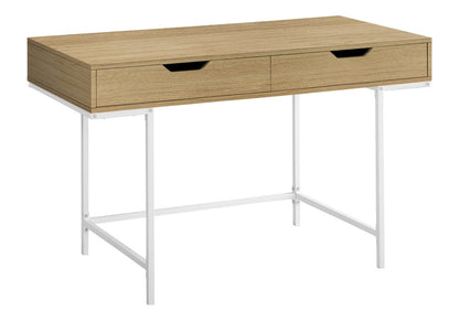 47" Natural and White Wood and Metal H-Shape Computer Desk With Two Drawers