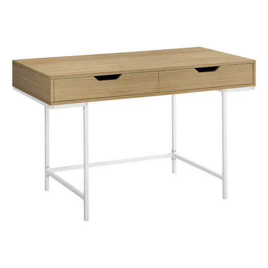 47" Natural and White Wood and Metal H-Shape Computer Desk With Two Drawers