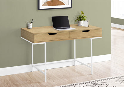 47" Natural and White Wood and Metal H-Shape Computer Desk With Two Drawers