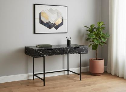 47" Black and White Wood and Metal H-Shape Computer Desk With Two Drawers