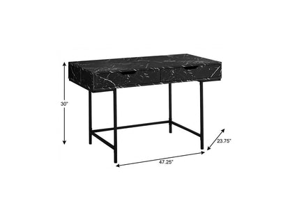 47" Black and White Wood and Metal H-Shape Computer Desk With Two Drawers
