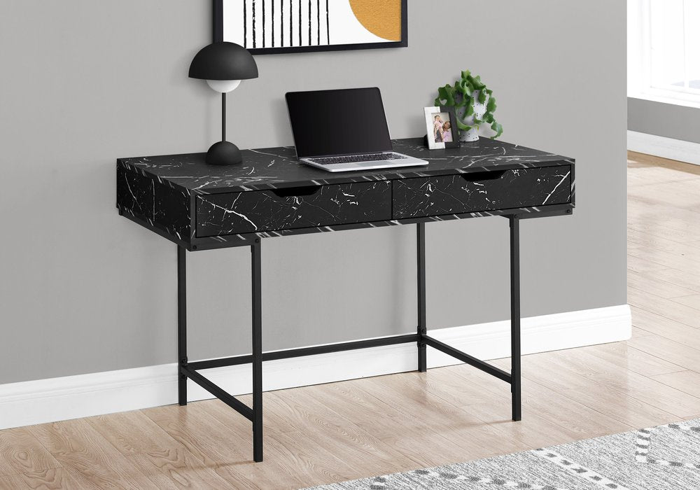 47" Black and White Wood and Metal H-Shape Computer Desk With Two Drawers