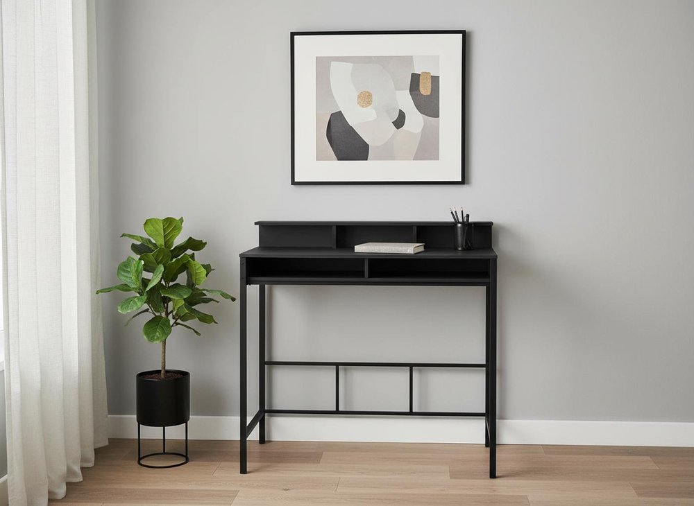 47" Black Wood and Metal H-Shape Computer Desk