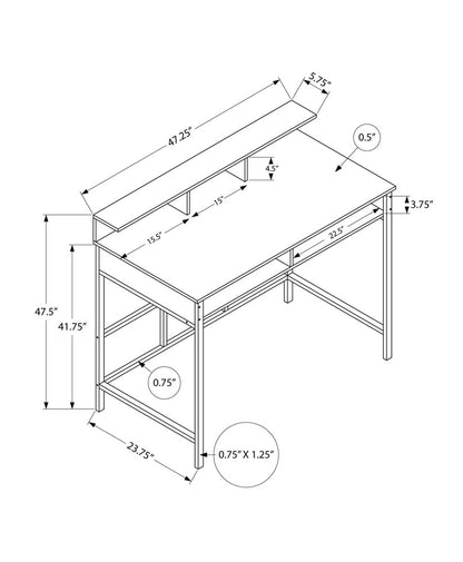 47" Black Wood and Metal H-Shape Computer Desk
