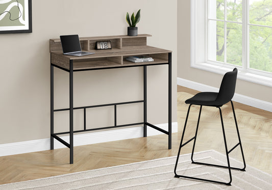 47" Taupe and Black Wood and Metal H-Shape Computer Desk