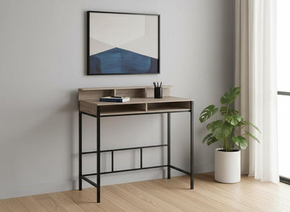 47" Taupe and Black Wood and Metal H-Shape Computer Desk