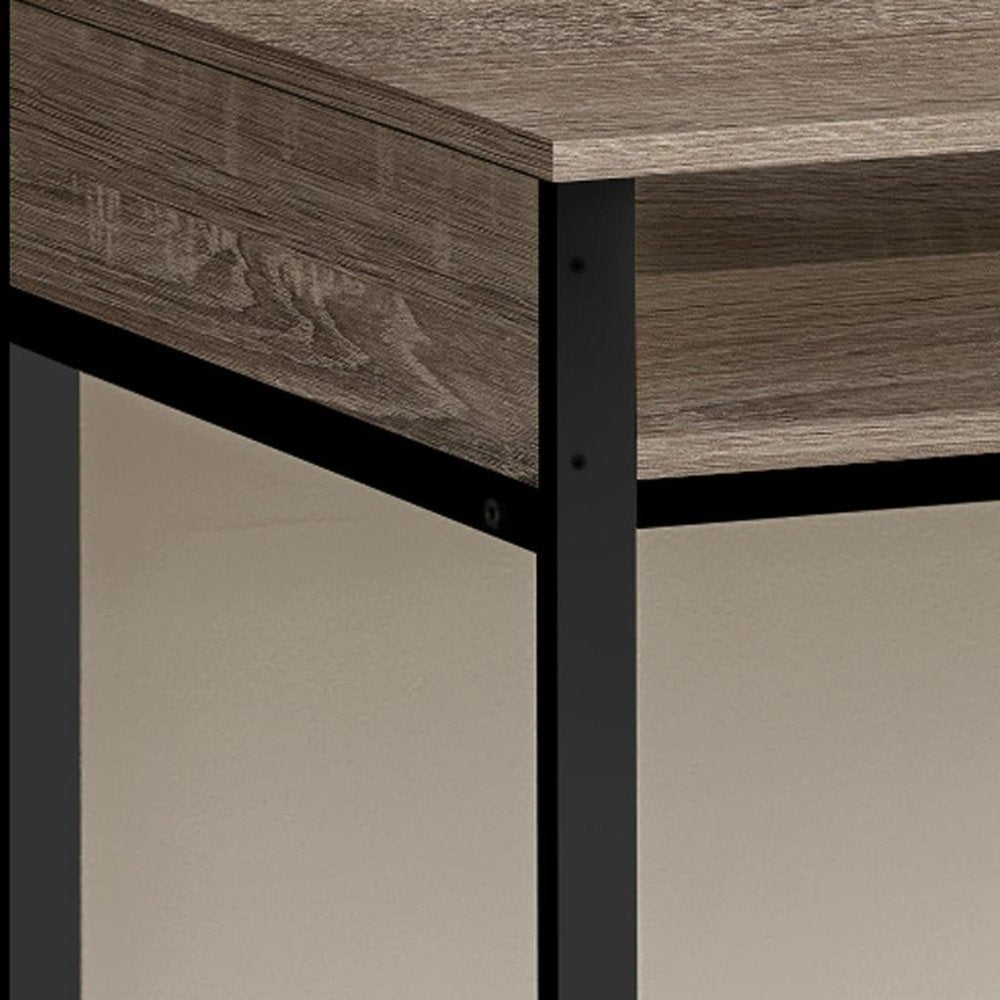 47" Taupe and Black Wood and Metal H-Shape Computer Desk