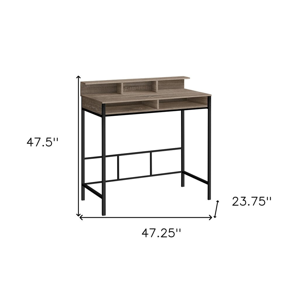 47" Taupe and Black Wood and Metal H-Shape Computer Desk