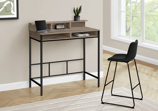 47" Taupe and Black Wood and Metal H-Shape Computer Desk