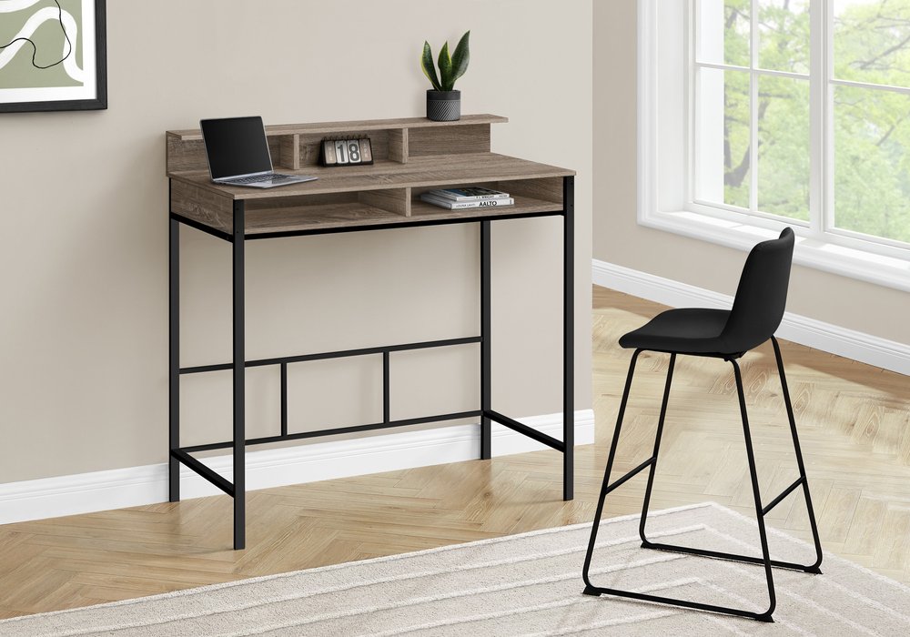 47" Taupe and Black Wood and Metal H-Shape Computer Desk