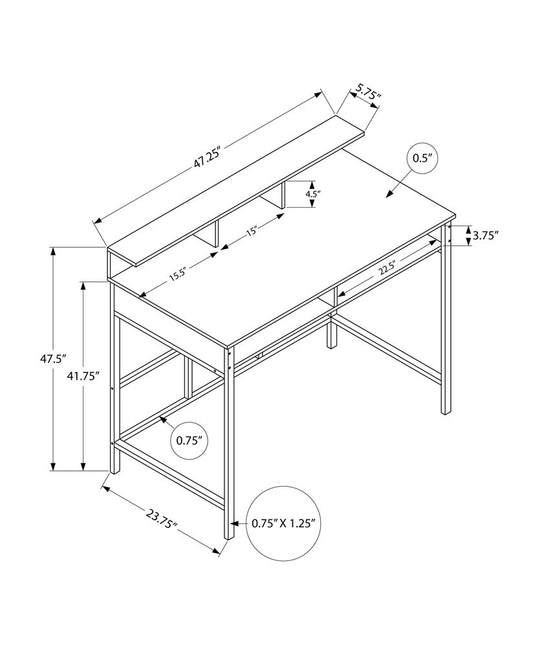 47" Taupe and Black Wood and Metal H-Shape Computer Desk