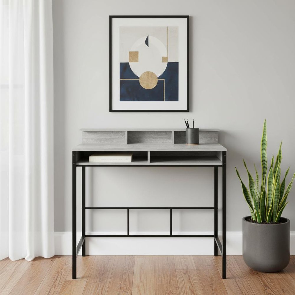 47" Gray and Black Wood and Metal Computer Desk