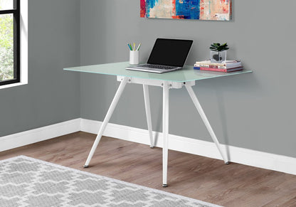 47" White Glass and Metal Computer Desk