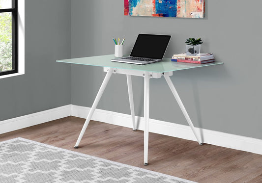 47" White Glass and Metal Computer Desk