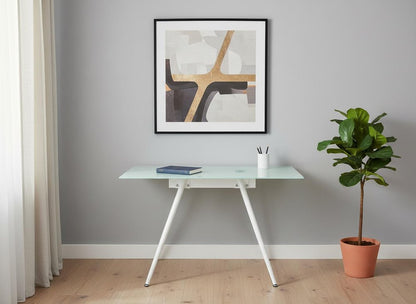 47" White Glass and Metal Computer Desk