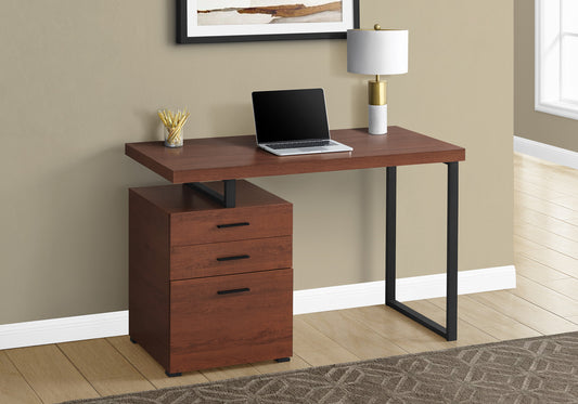 47" Brown and Black Wood and Metal Sled Computer Desk With Three Drawers