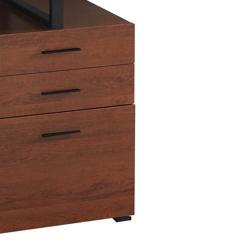 47" Brown and Black Wood and Metal Sled Computer Desk With Three Drawers
