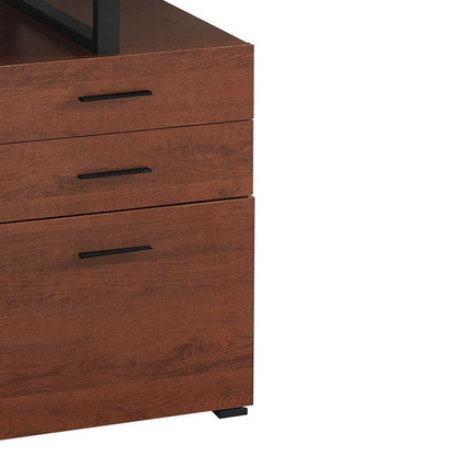 47" Brown and Black Wood and Metal Sled Computer Desk With Three Drawers
