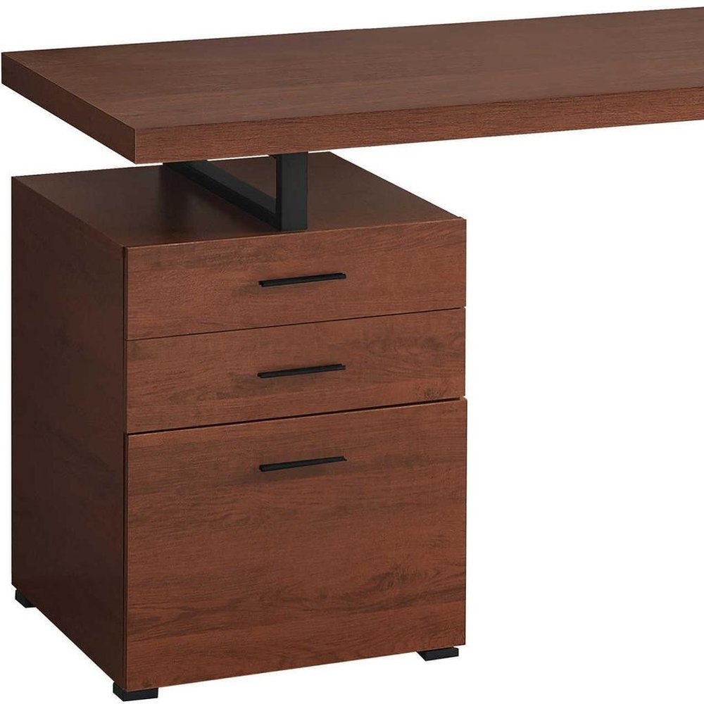 47" Brown and Black Wood and Metal Sled Computer Desk With Three Drawers