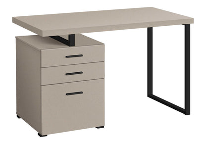 47" Taupe and Black Wood and Metal Sled Computer Desk With Three Drawers