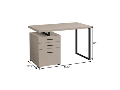 47" Taupe and Black Wood and Metal Sled Computer Desk With Three Drawers