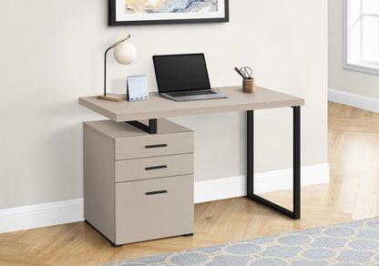 47" Taupe and Black Wood and Metal Sled Computer Desk With Three Drawers
