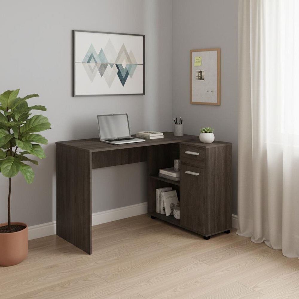 46" Brown Wood L Shape Computer Desk