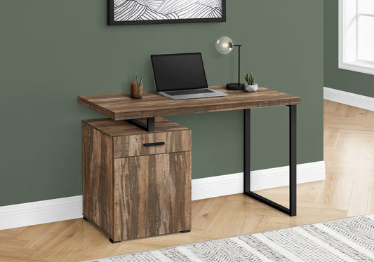 47" Brown and Black Wood and Metal Sled Computer Desk