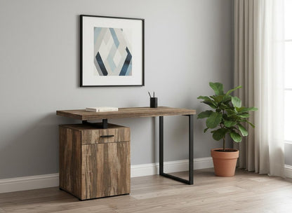 47" Brown and Black Wood and Metal Sled Computer Desk