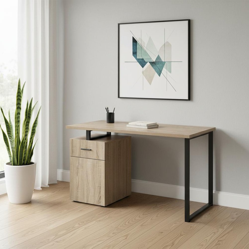 47" Taupe and Black Wood and Metal Sled Computer Desk