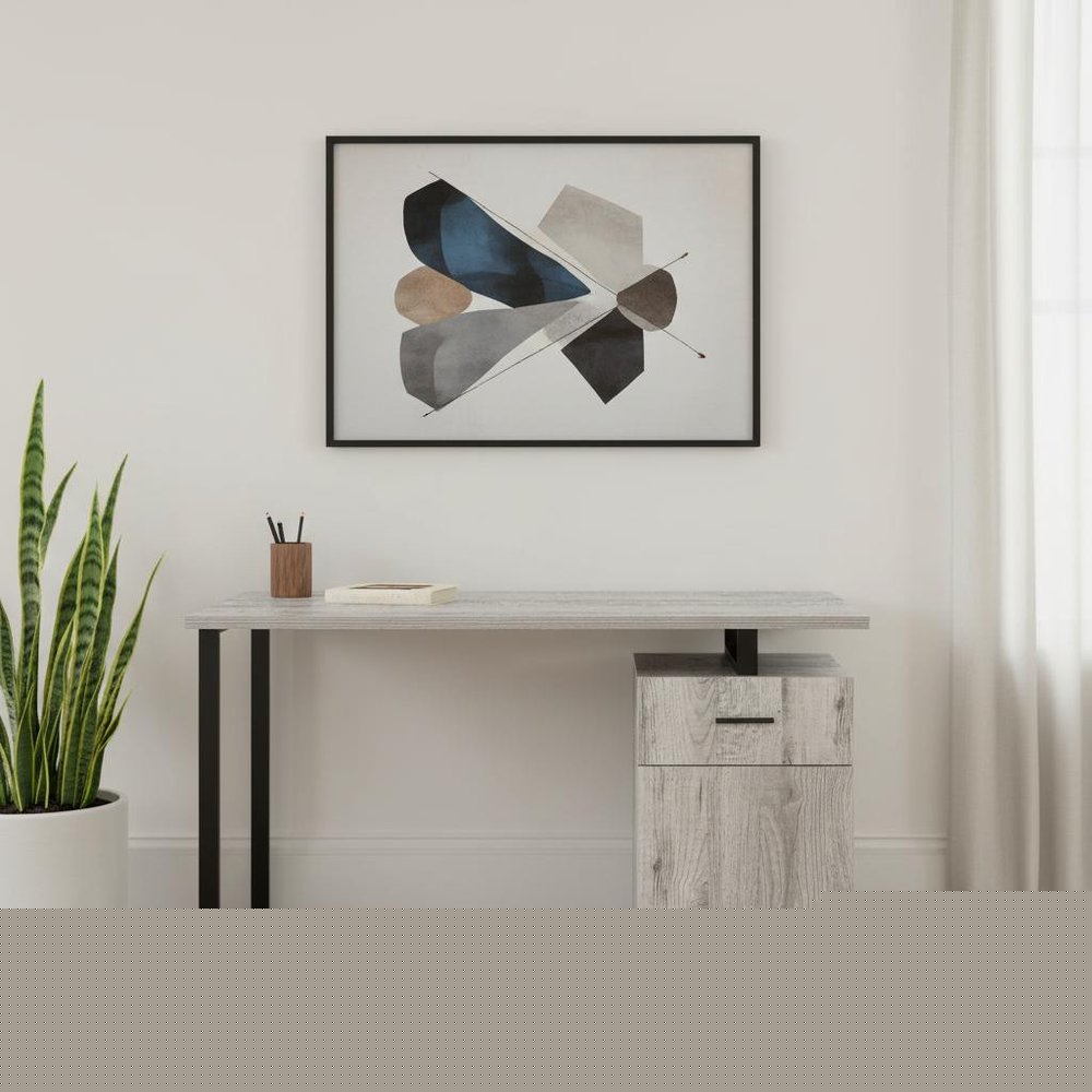 47" Gray and Black Wood and Metal Sled Computer Desk