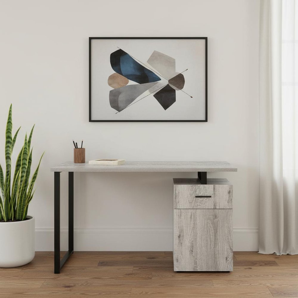 47" Gray and Black Wood and Metal Sled Computer Desk