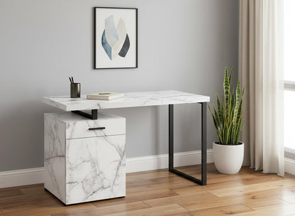 47" White and Black Wood and Metal Sled Computer Desk