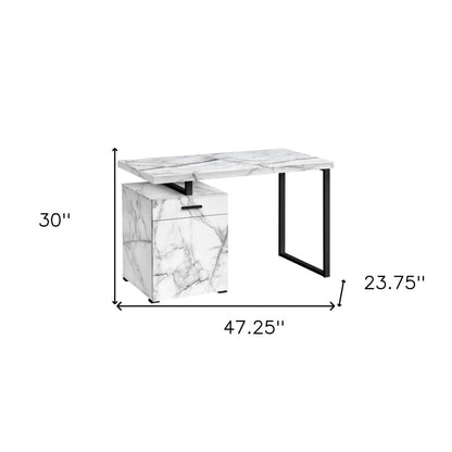 47" White and Black Wood and Metal Sled Computer Desk