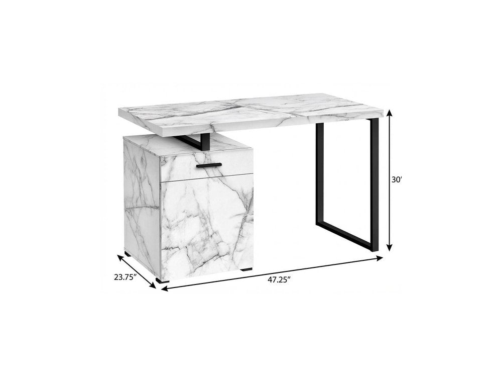 47" White and Black Wood and Metal Sled Computer Desk