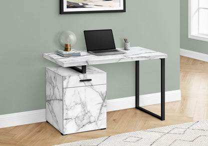 47" White and Black Wood and Metal Sled Computer Desk