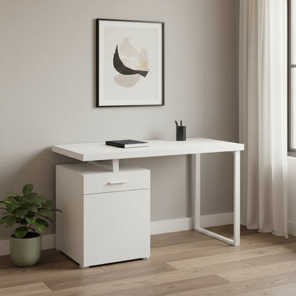 47" White Wood and Metal Sled Computer Desk