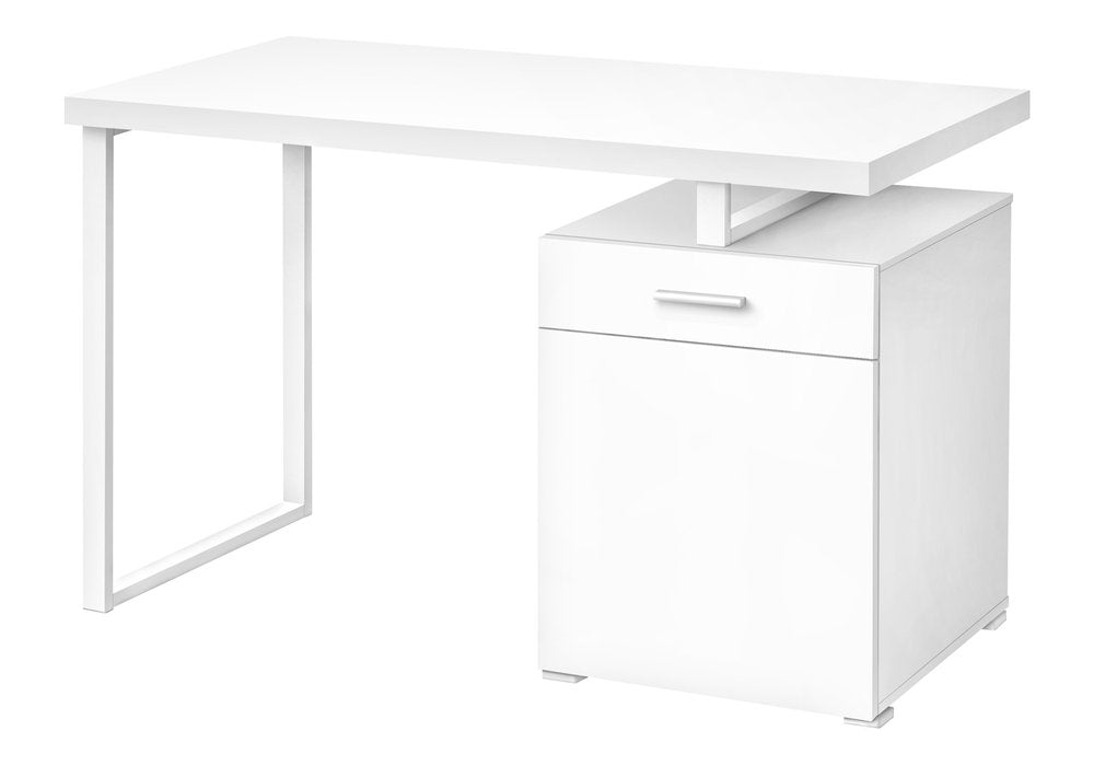47" White Wood and Metal Sled Computer Desk