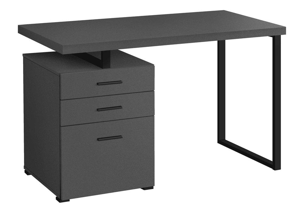 47" Gray and Black Wood and Metal Sled Computer Desk With Three Drawers