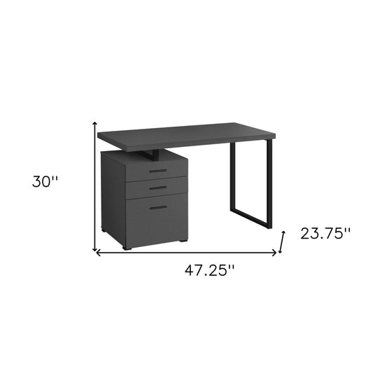 47" Gray and Black Wood and Metal Sled Computer Desk With Three Drawers