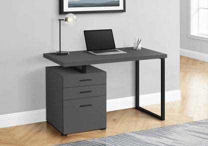 47" Gray and Black Wood and Metal Sled Computer Desk With Three Drawers