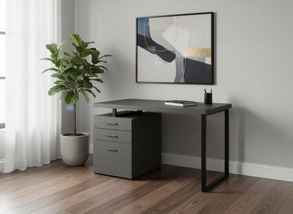 47" Gray and Black Wood and Metal Sled Computer Desk With Three Drawers