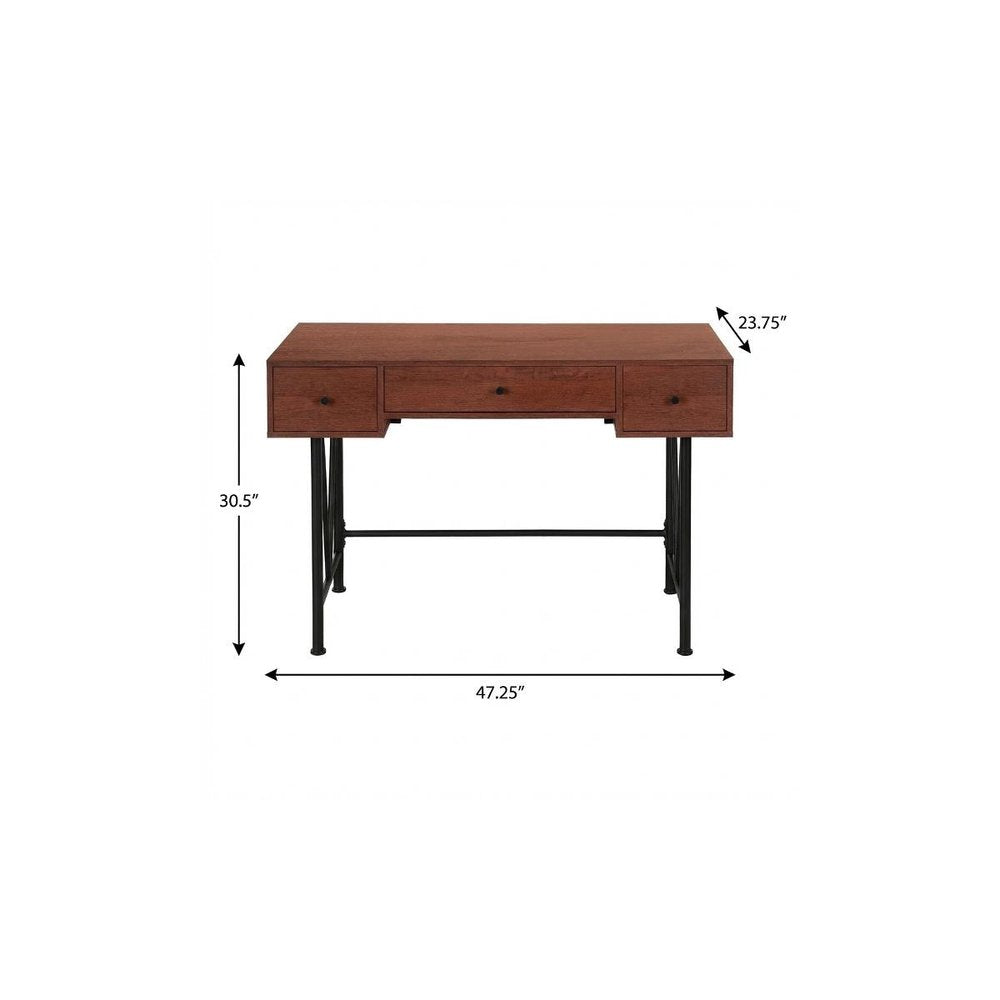 47" Brown and Black Computer Desk With Three Drawers