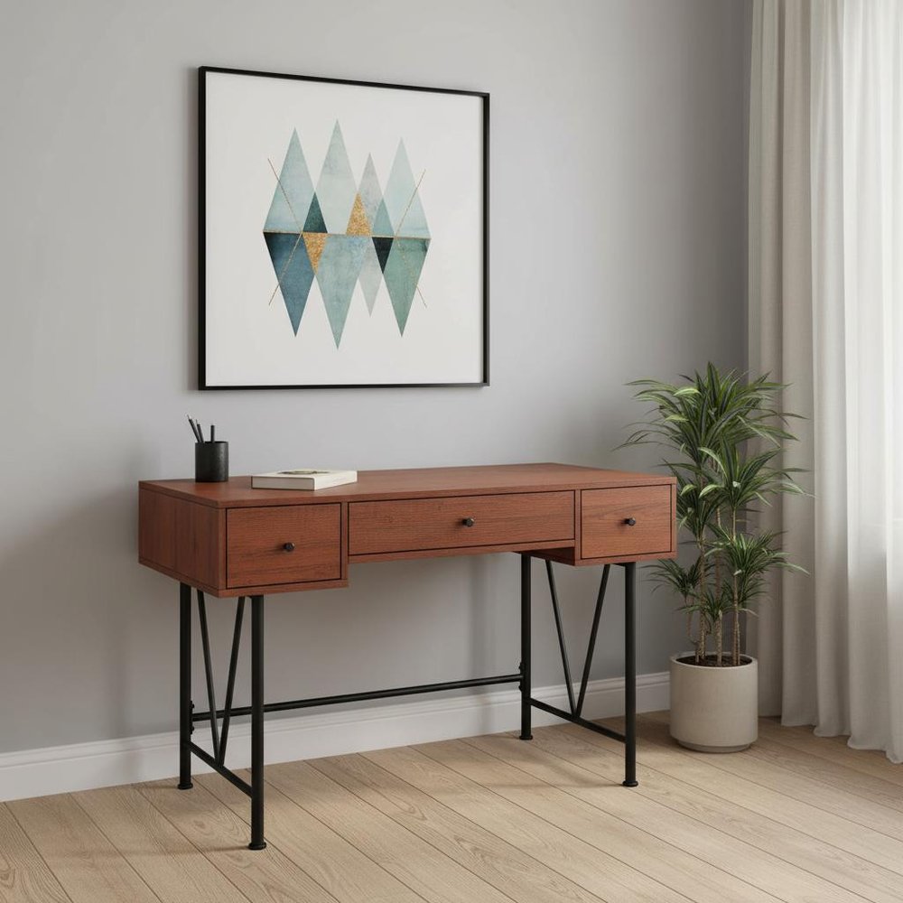 47" Brown and Black Computer Desk With Three Drawers