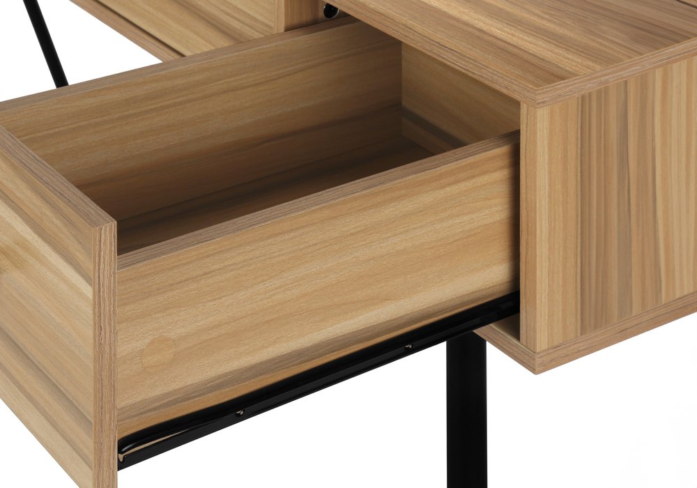 47" Light Brown And Black Wood And Iron Computer Desk With And Three Drawers