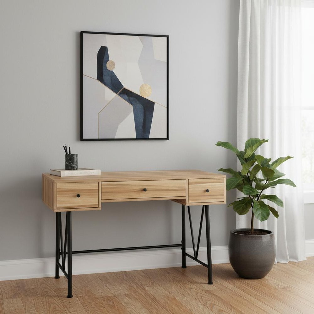 47" Brown and Black Computer Desk With Three Drawers