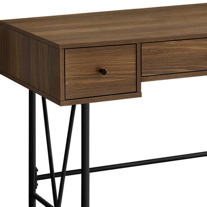 47" Brown and Black Wood and Metal Sled Computer Desk With Three Drawers