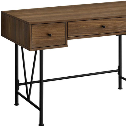 47" Brown and Black Wood and Metal Sled Computer Desk With Three Drawers